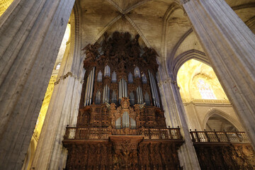 Organ of the world famous Cathedral of Seville, Andalusia, Spain