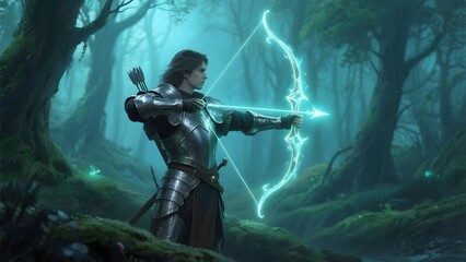 Fototapeta premium Armored Archer in a Mystical Forest