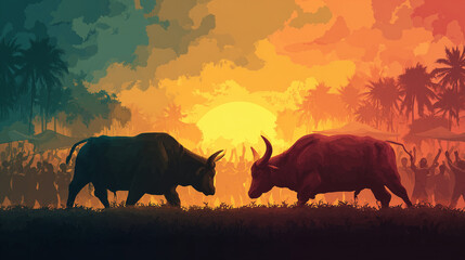 Philippines Pasungay celebration, buffalo duel in open field, cheering crowd