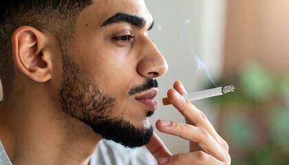 Close-up profile of a man smoking