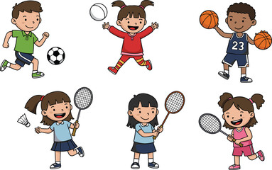 Boy and girl playing basketball illustration