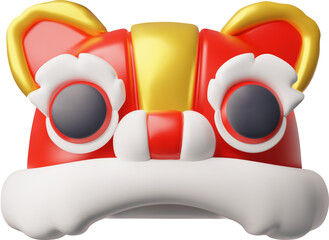 Chinese dragon mask, red panda mask cap muzzle 3D plastic cartoon style icon, realistic hat in shape of animal muzzle © sabelskaya