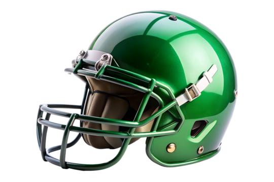 Green american football helmet isolated on transparent background, providing essential safety gear for competitive sporting events