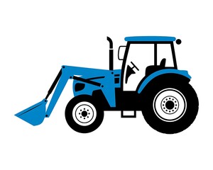 Naklejka premium Blue tractor with a front loader on a white background