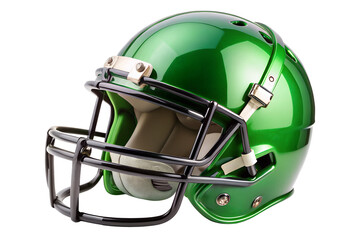 Fototapeta premium Green american football helmet isolated on transparent background, offering protection for the head during intense game play