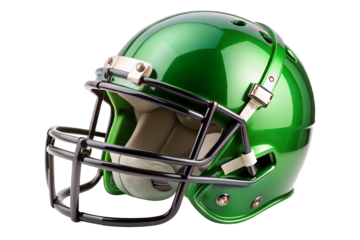 Green american football helmet isolated on transparent background, offering protection for the head during intense game play