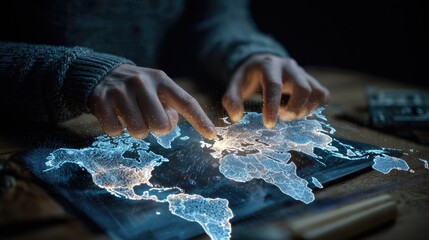 Hands interacting with a digital world map (1)
