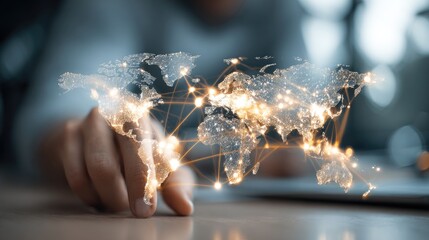Hand interacting with a global network overlay