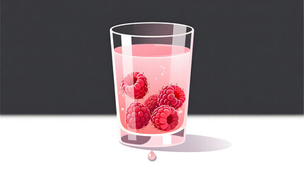 Refreshing Raspberry Drink:  Modern Minimalist Illustration, Pink and Gray Palette, Clean Design.