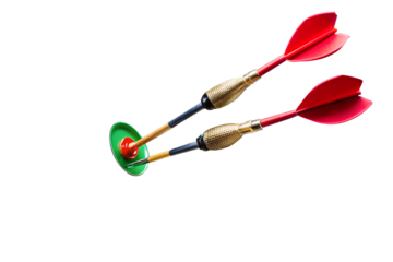 Two darts hitting green target isolated on transparent background for sport concept and design element around 110 characters