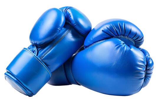 Pair of blue boxing gloves isolated on transparent background, a piece of sport equipment for fighting and training