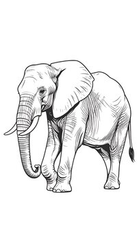 Detailed black and white elephant drawing
