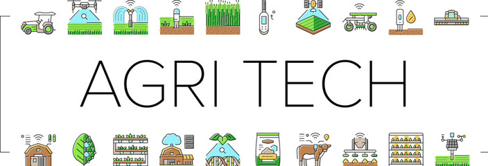 agri tech precision drones iot icons set vector