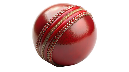 Isolated on transparent background, a detailed red cricket ball with prominent seams, perfect for sports and game illustrations