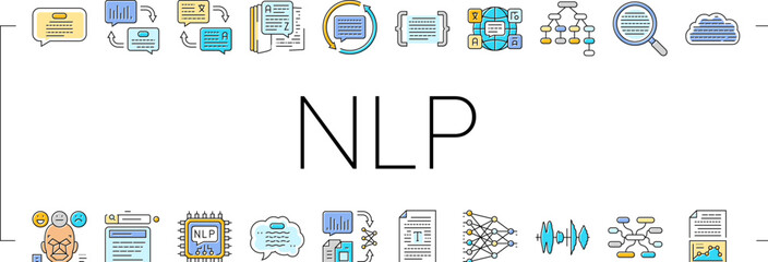 natural language processing nlp icons set vector