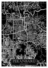 Pekanbaru Indonesia City Street Map. downtown printable Landmarks, print city painting, travel art, city banner, modern city, urban city art, background abstract city