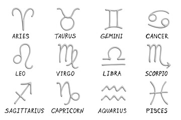 3d zodiac signs Esoteric symbol set Astrology clipart Elements for design