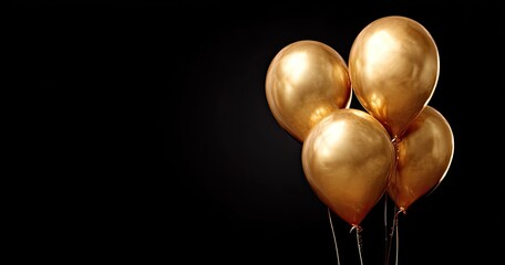 Four gold balloons against a black background