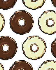 Seamless Pattern of Cream and Brown Donuts