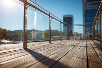 Modern urban rooftop deck with glass railing