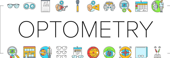 optometry vision eye glasses icons set vector