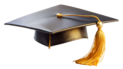 Graduation cap with golden tassel isolated on transparent background, representing academic achievement and educational success