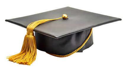 Graduation cap with gold tassel isolated on transparent background, representing academic success and educational attainment