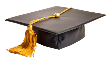 Graduation cap with gold tassel isolated on transparent background, symbolizing academic success and educational achievement