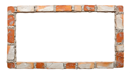 Old brick frame weathered texture isolated on a transparent background rectangular