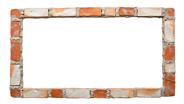 Old brick frame weathered texture isolated on a transparent background rectangular - Powered by Adobe