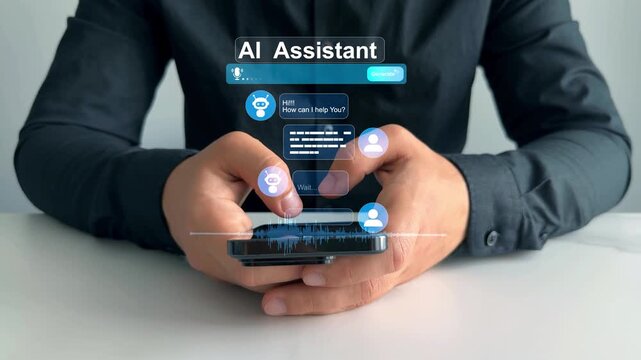 Online support Chatbot conversation. Virtual assistant, artificial intelligence Bot and CRM software automation technology. Chatgpt Chat with AI.Customer person using chat service to get support.	