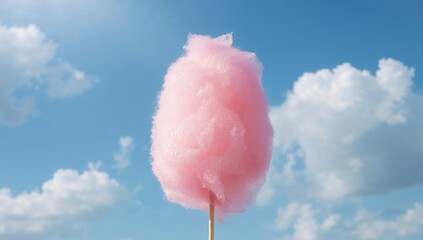 Cotton Candy Dream. A Sweet Treat Against a Bright Blue Summer Sky, Clouds