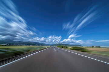 Naklejka premium Highway stretching into a vibrant sky