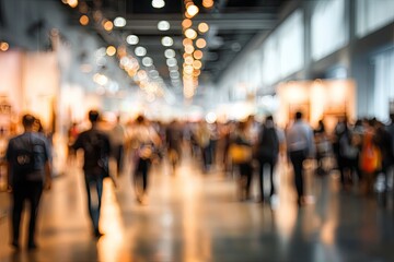 Blurry indoor exhibition hall with people