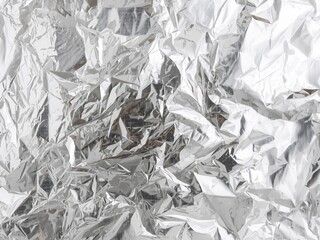 Crumpled Aluminum Foil Texture, Shiny Metal Background with Reflective Surface.