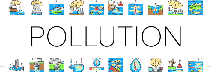 thermal pollution ecosystem icons set vector