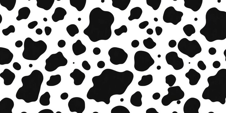 Seamless vector cow print pattern, black and white, spots, dairy, farm animal,  seamless,  element
