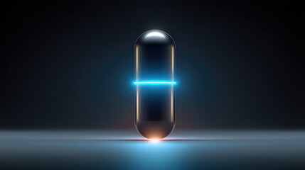 A futuristic capsule with a glowing blue ring in a dark environment