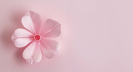 Fototapeta premium Delicate Pink Paper Flower Blossom on a Pastel Background, Copy Space Available.