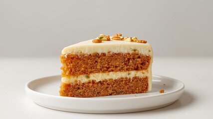 Delicious Carrot Cake Slice with Cream Cheese Frosting and Walnut Topping.