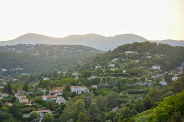 Fototapeta premium Panoramic landscape with hills and houses in Provence village
