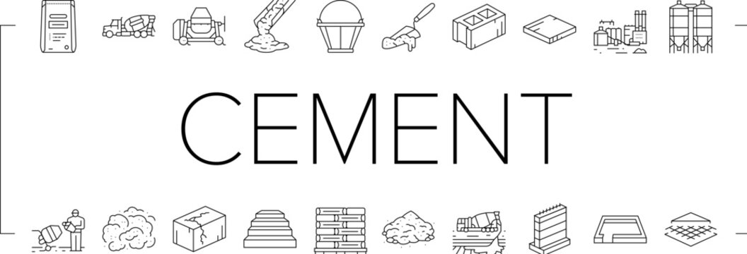 cement concrete construction icons set vector
