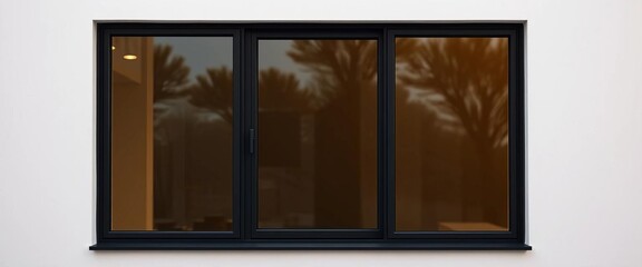 Sleek black window frame detail, minimalist design , interior, view