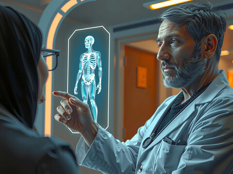 AI-Powered Medical Consultation: Doctor Explains Anatomy via Hologram to Patient