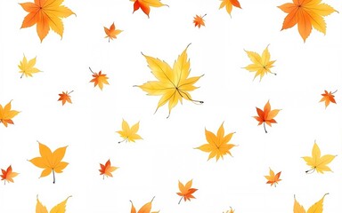 Watercolor seamless pattern with scattered Autumn Branches and yellow Leaves. Illustration of fall background for textile design or wrapping paper. Botanical backdrop for seasonal stationery.