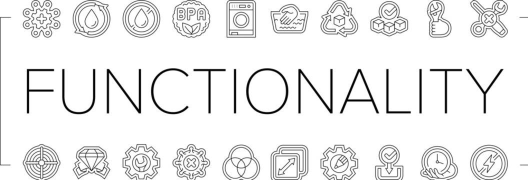 functionality features product icons set vector