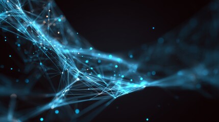 Abstract digital plexus technology background with glowing low polygon lines and connecting dots, futuristic network data visualization, high tech communication, blockchain and artificial intelligence