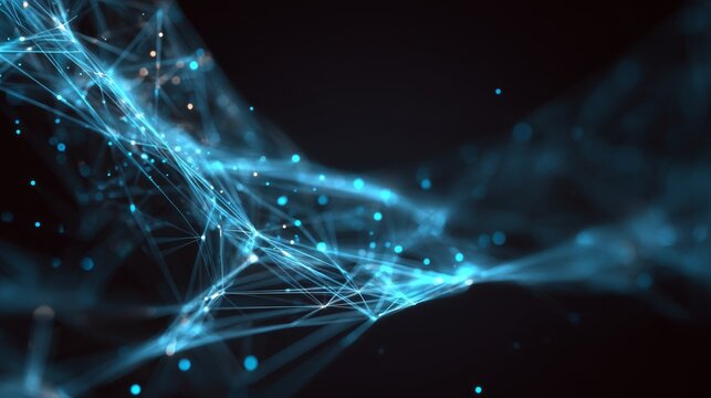 Abstract digital plexus technology background with glowing low polygon lines and connecting dots, futuristic network data visualization, high tech communication, blockchain and artificial intelligence