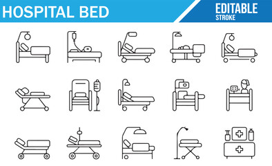 Set of Icons for Medical Beds, Hospital Furniture, and Healthcare Services