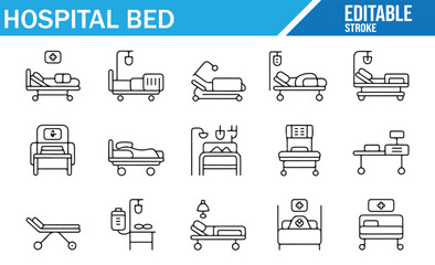 Icons Representing Hospital Beds, Medical Equipment, and Patient Treatment Furniture